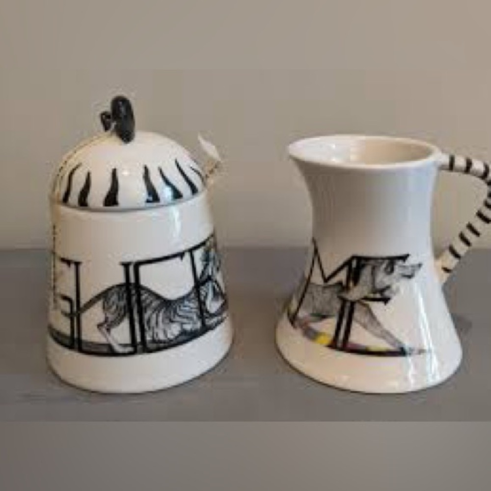 ANTHROPOLOGIE Florence Balducci Animal Alphabet Creamer & Sugar Pot 4 with spoon